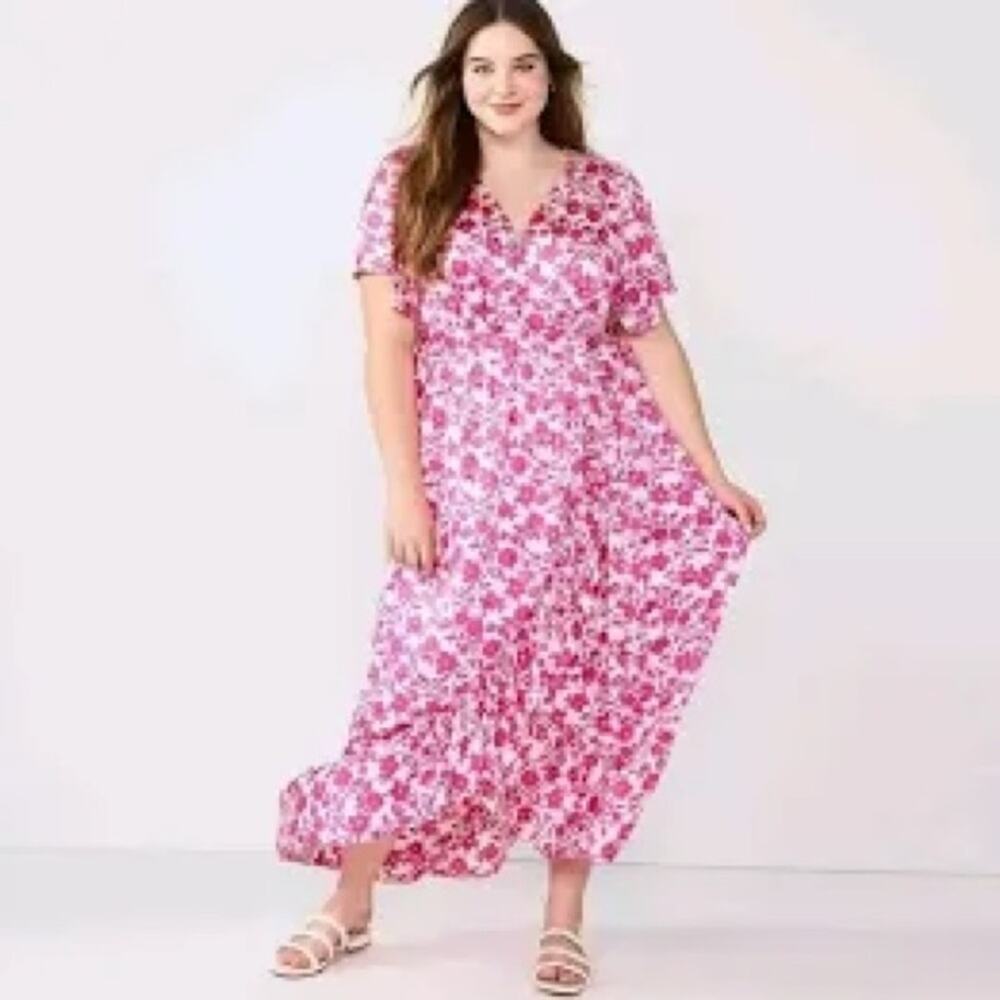 Draper James Pink and White Ruffled Maxi Faux Wrap Dress Size XL II0662 - Picture 1 of 10
